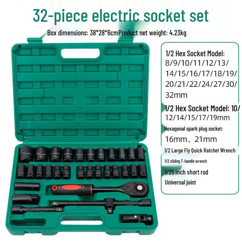 32-Piece 1/2 Large Fly Pullover Ratchet and Socket Set for Auto Repair