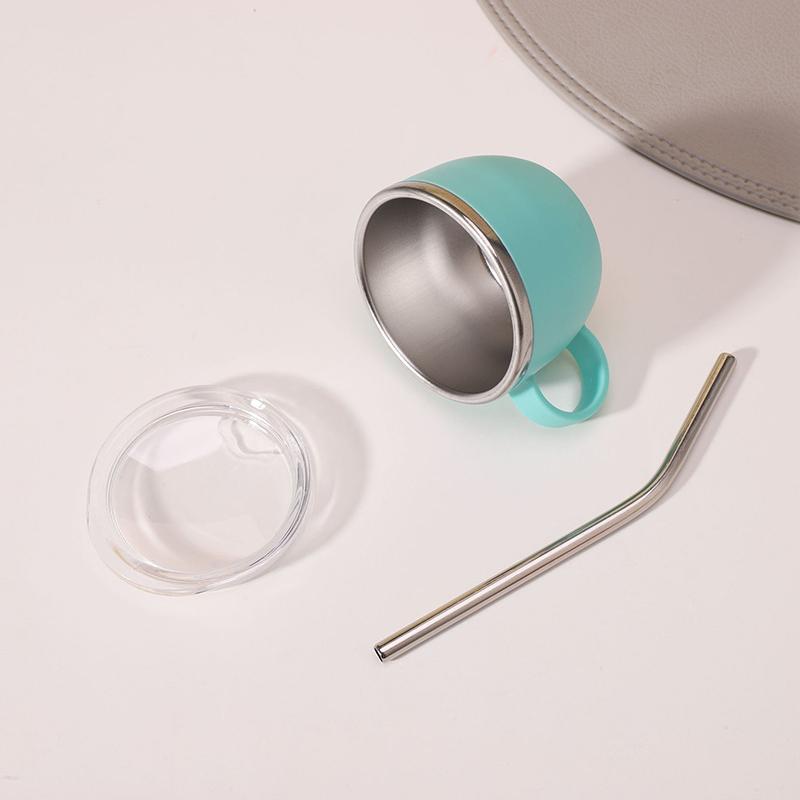 Sturzfeste 3oz Isolierte Kaffeetasse aus Edelstahl mit Henkel Mini-Tasse mit Deckel und Strohhalm Ideal für Camping und Essen