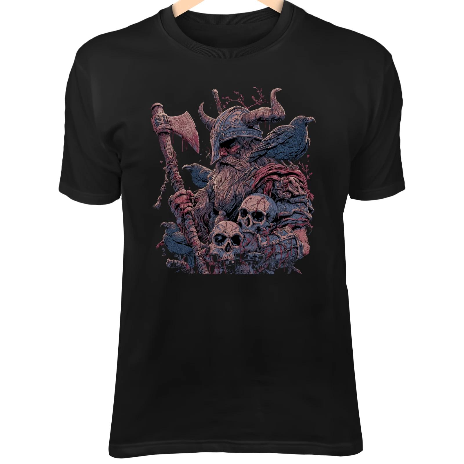 Undead Viking Skull II T-Shirt – Horned Helmet, Blood Axe, Raven War Spirit 3XL