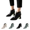 Women's Fashion Pointed Toe Boots with Block Heel and Back Zipper V-Cut Casual Boots