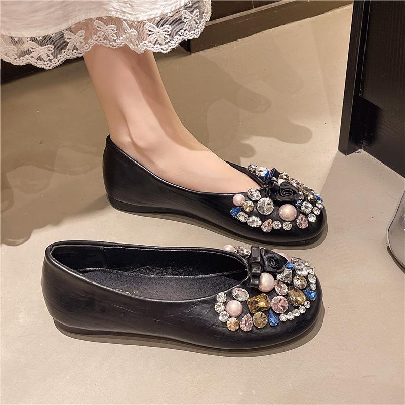 

Осень новая мода повседневные универсальные женские туфли на мягкой подошве с круглым носком с неглубоким вырезом туфли Мэри Джейн со стразами 40 чёрный
