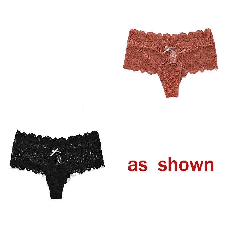 2Pcs/Lot Women Sexy Lace Panties Bow Low-Rise Temptation Lingerie Female G String Transparent Underwear Embroidery Thong Intimates