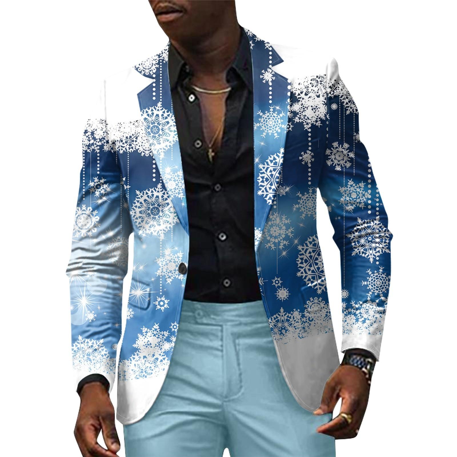 

Унисекс Зимние рождественские принты Пиджаки Унисекс Повседневная мода Куртки на пуговицах L синий