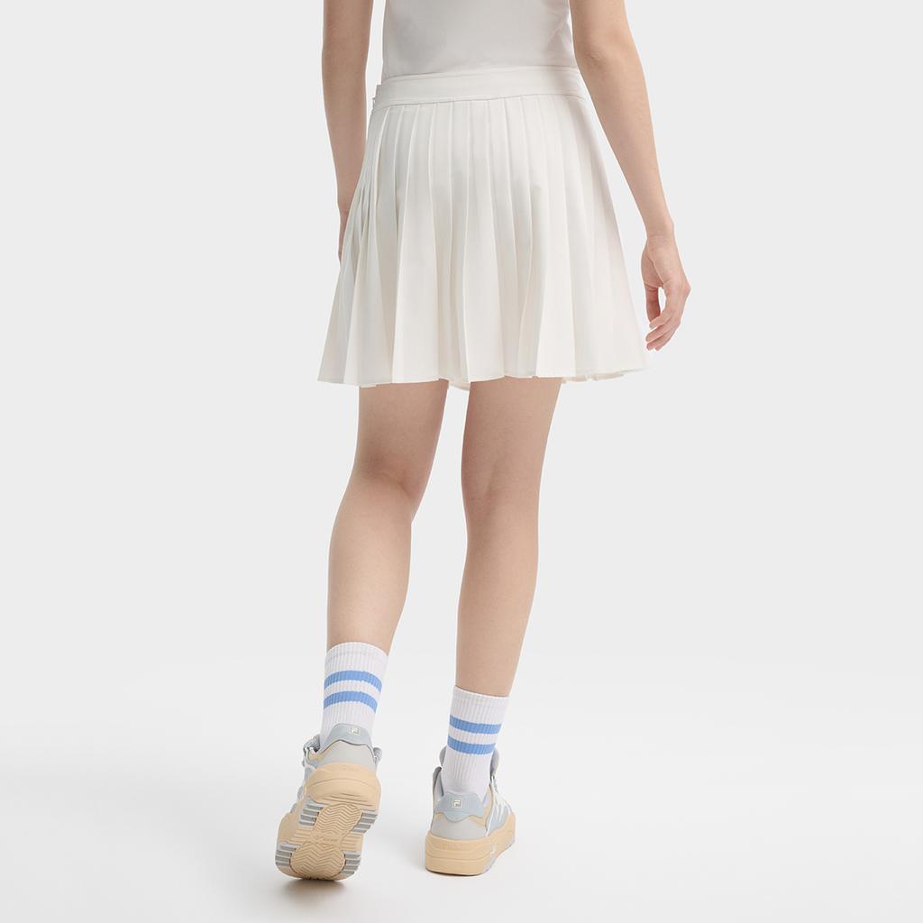 Fila Fashion Simple Classic Versatile Tennis Pleated Skirt Shorts Women Skirts Cloud-Mushroom-White F11W439306FWT