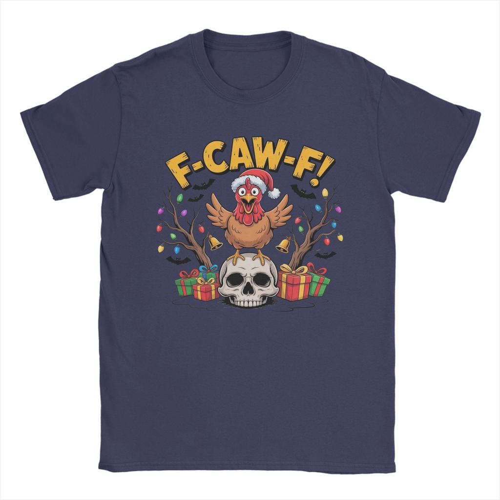 Hipster F-Caw-F Funny Chicken Christmas Skull T-Shirts for Men Crew Neck 100% Cotton T Shirt  Short Sleeve Tee Shirt Clothing