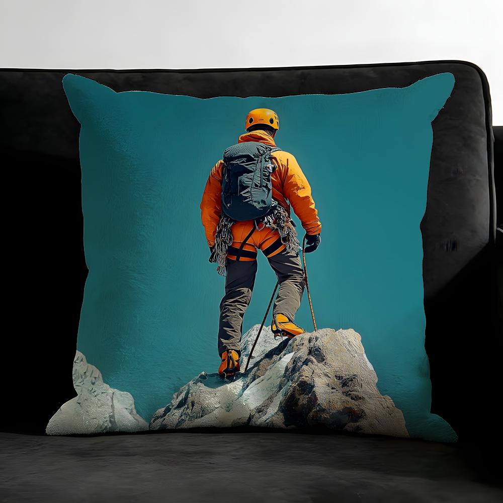 Mountain Climbing Cushion Cover Pillowcase Ultra Soft Skin Friendly Fabric Cloud Like Comfort & Concealed Zipper