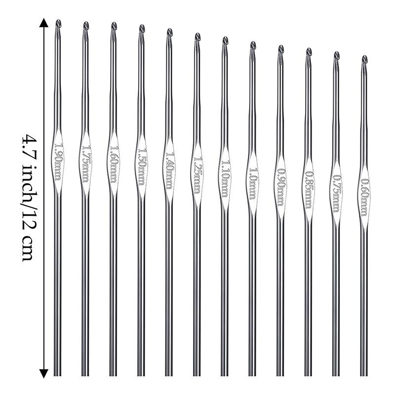 12pcs Small Size Metal Handle Crochet Hook Knitting Needles Lace Crochet Needles Metal Hook for Lace Knit