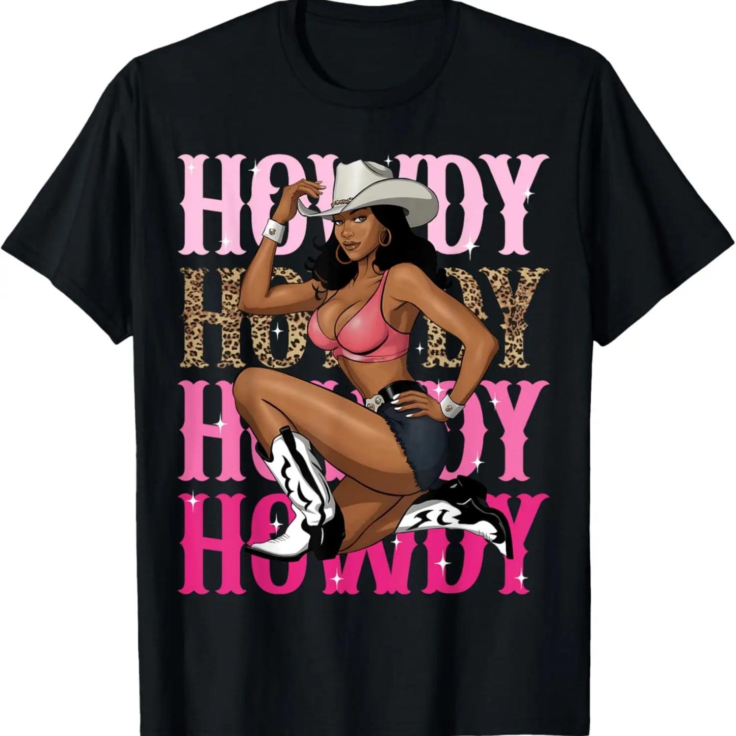 Howdy Black Cowgirl Western Melanin Rodeo Queen Texasl T-Shirt S чёрный