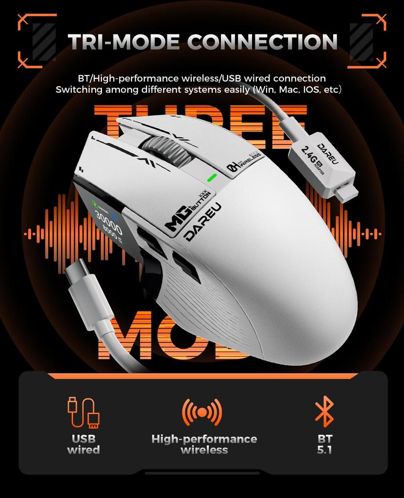 DAREU A980PROMAX Gaming Mouse with Wired 4K TFT 30000 3 Side 4000Hz Technical Standards Certification Certified 8K/Wireless Screen, DPI, Buttons, 2.4G
