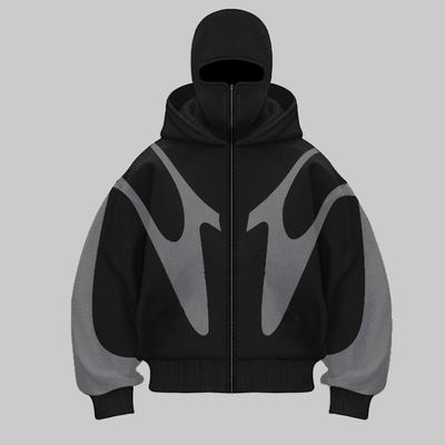 Moletom com Capuz BeatStreet Estampado Retro Padrão Diabo Estilo Chapéu Duplo Y2k Harajuku Casual Casal Zíper Capuzes Moletom Moda Streetwear