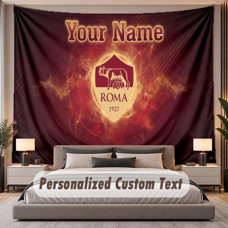 Custom Name Text Tapestry AS Roma FC Personalized Polyester Wall Tapestry For Bedroom And Room