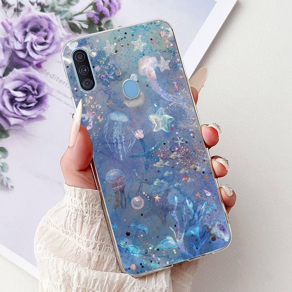 For Samsung Galaxy A11 M11 Phone Case Samsung A11 M11 A115F M115F Elegant Floral Cat Painted Soft Silicone Transparent TPU Cases