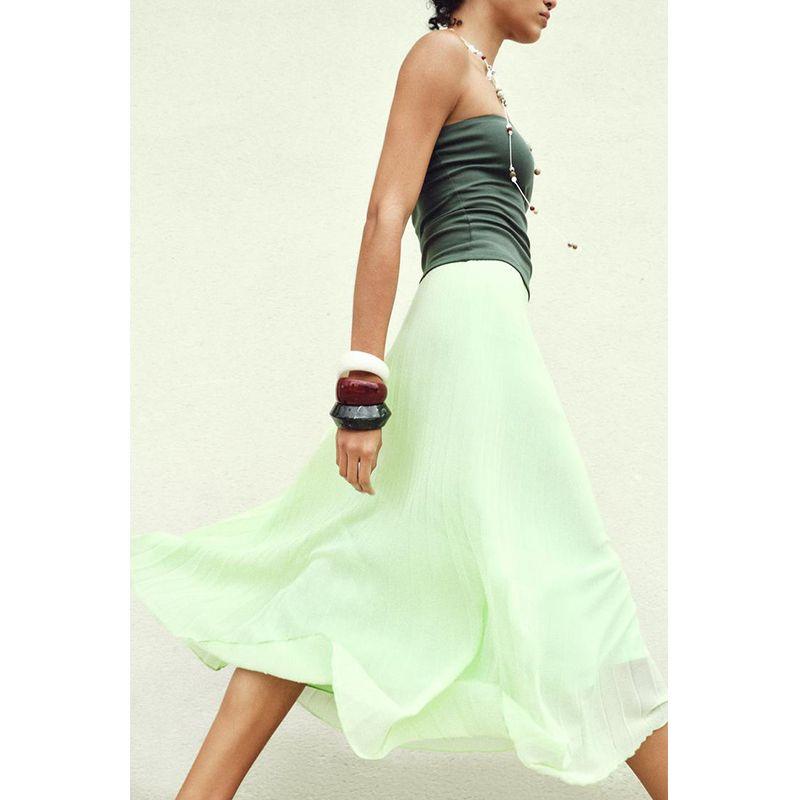 Summer New Product Women's Clothes Seaside Vacation Style Elegant Pleated Decorative Pleated High Waist Midi Dress 3666088