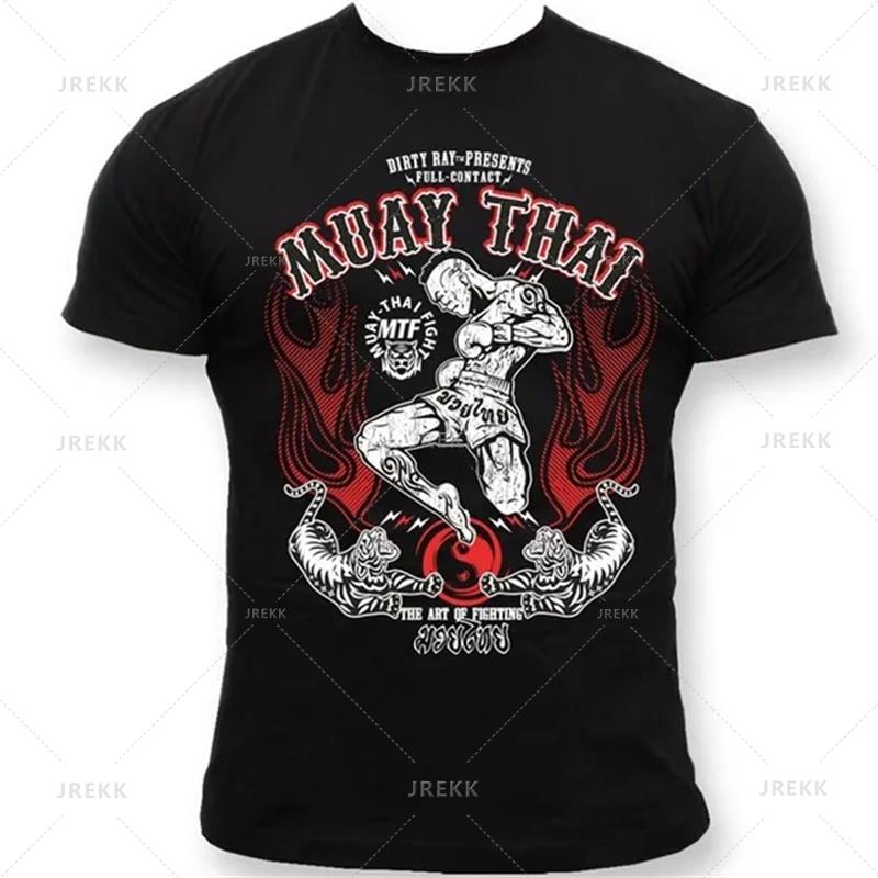 Muay Thai Graphic T Shirt Men Summer Breathable Quick Dry Tees Running Gym Sport Short Sleeves Outdoor Boxing Wrestling Clothes