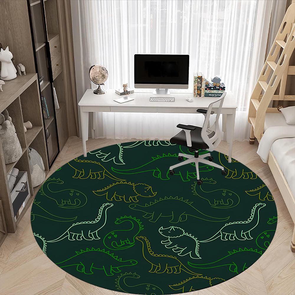 1pc Dino Pattern Office Round Area Rug, Indoor Mat Suitable For Office, Under Office Chairs Bedroom Living Room Home Decor, Room Deco