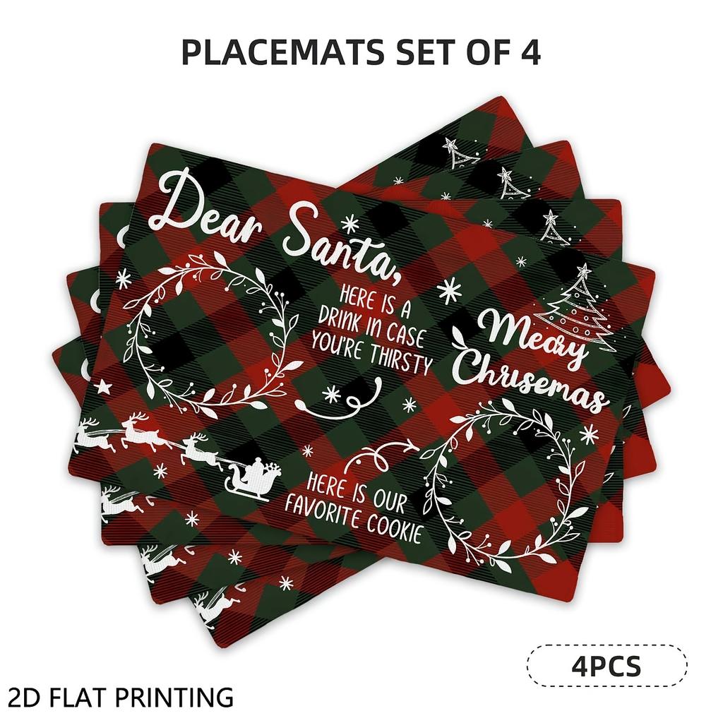 4pcs/6pcs Dear Santa Letter Placemats Suitable for Holiday Table Setting, Table Mats with Santa Claus for Farmhouse Kitchen Decor, Christmas Dining Ta