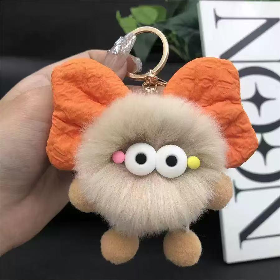 Bowknot Plush Coal Ball Keychain Ornament - Cute DIY Gift Doll