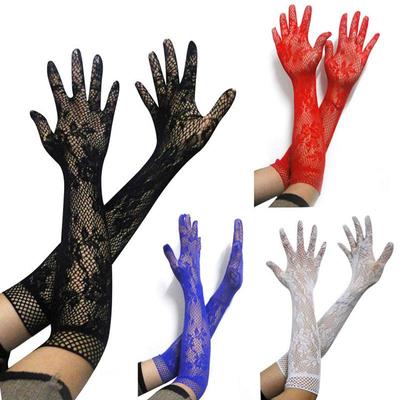 Ladies Sexy Mesh Stretchy Floral Bride Long Lace Gloves Gothic Steampunk Fancy Dress Xmas