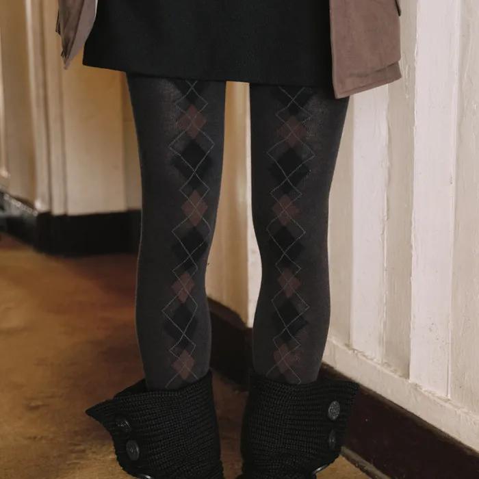 ARGYLE PATTERN TIGHTS, DEEP CHARCOAL