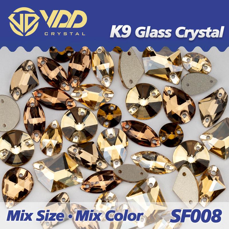 VDD K9 Glas Kristall Strasssteine: Gemischte Formen & Größen, Handgenäht, Hochwertige DIY-Kleidungsdekorationen, Knöpfe mit flacher Rückseite.