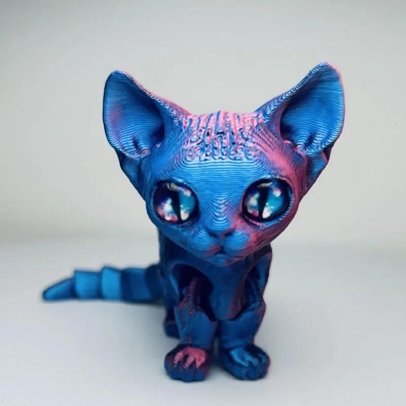 3D Printed Siamese Cat Movable Joint Fidget Toy Stress Relief Decompression Desktop Ornament Kid Figure Toy for Adults Kids Gift