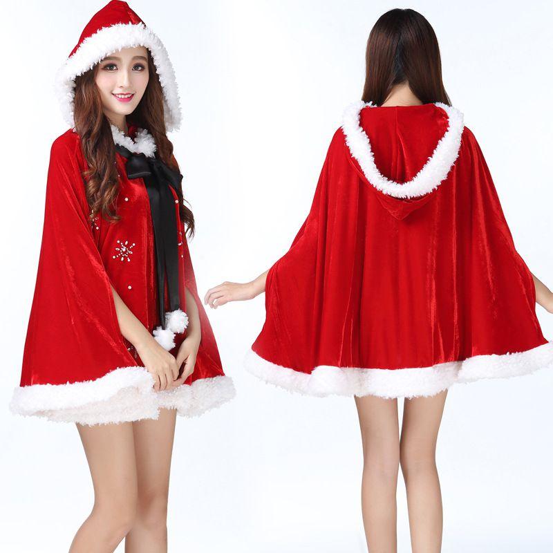 Stunning Women Christmas Red Velvet Santa Claus Cloak Cape Hooded Xmas Cosplay Costume
