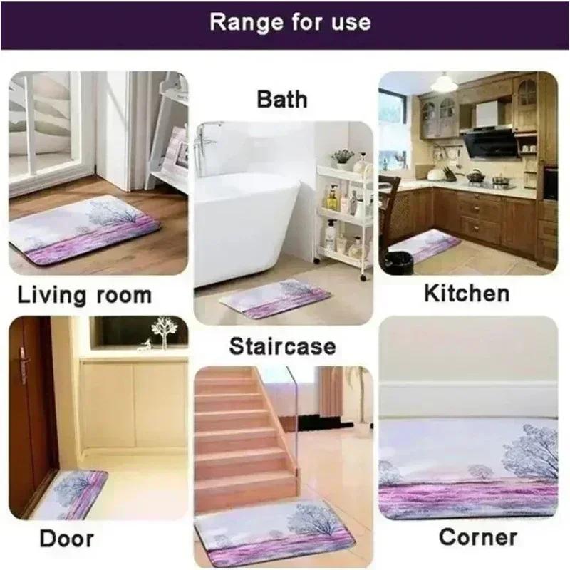 Floral Welcome Doormat Flannel Non-Slip Absorbent Rug Machine Washable for Living Room Bedroom Kitchen Bathroom