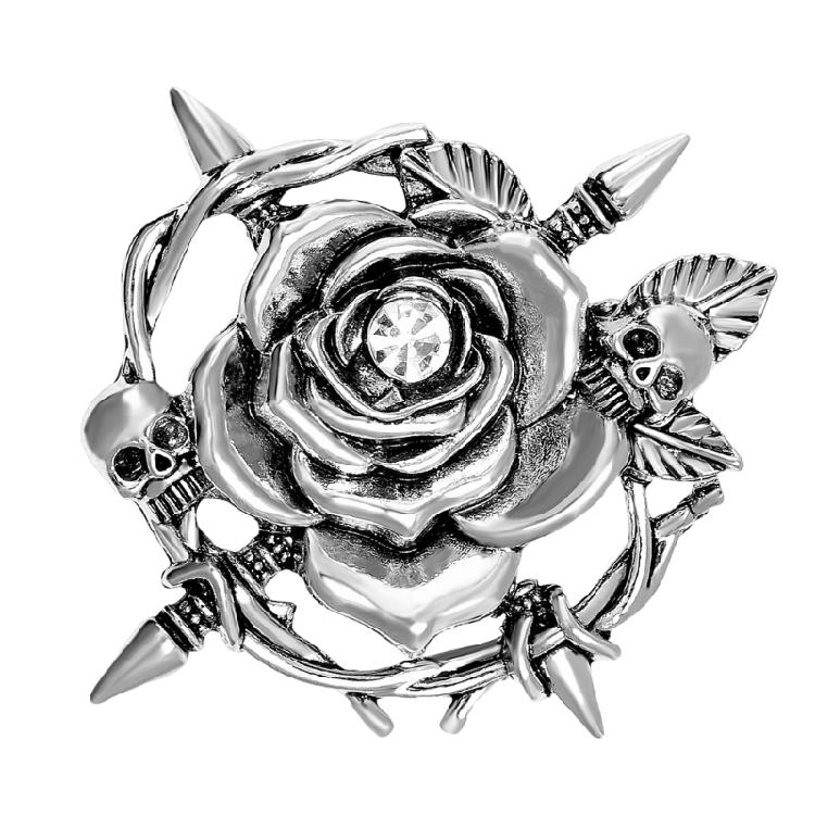 

Intricate Skull Rose Brooch Party Wear Brooch Vintage Pin Suitable for Gothic Style Lovers and Special Occasion Wear срібний