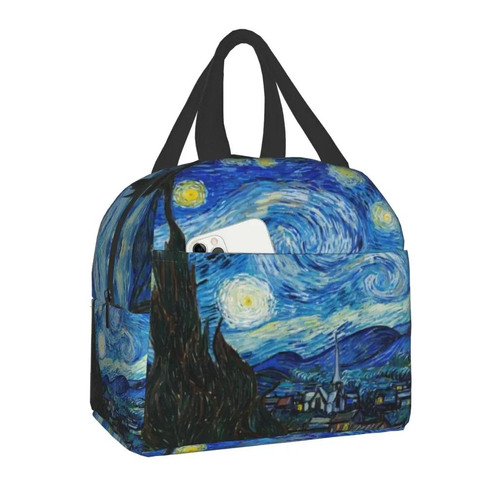 Almond Blossoms Lunch Box Portable Thermal Cooler Food Insulated Oil Painting Lunch Bag for Women Kids