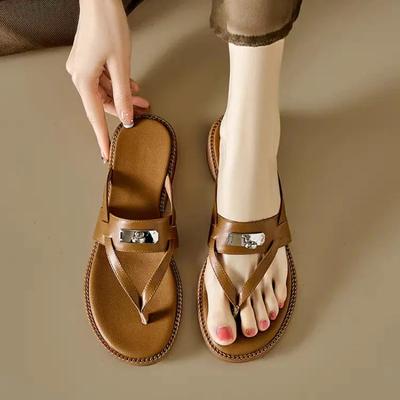 Fashion Ladies Shoes 2024 Modern Flip Flops Women's Slippers Brand Dress Slippers Women Metal Decoration Round Toe Low Heel Shoes Women