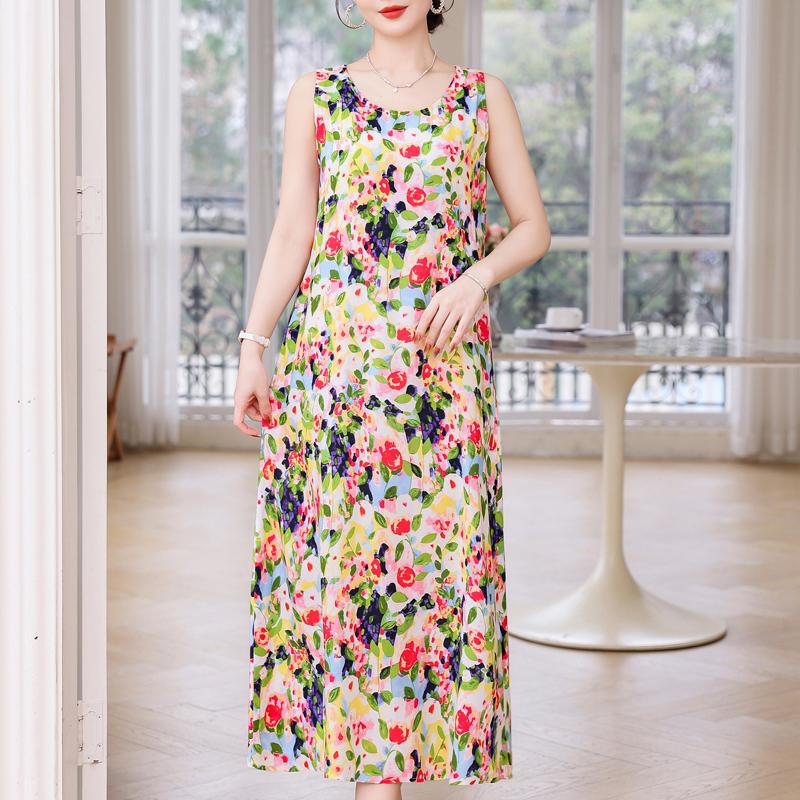 Sommer Langes Kleid Lose Sommer Kleidung für Frauen Plus Größe Kleider O-ansatz Ärmelloses Frauen Kleid XL-5XL