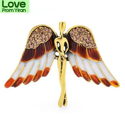 Rhinestone Angel Brooches For Women Unisex Enamel Big Wings Fairy Party Office Brooch Pin Gifts