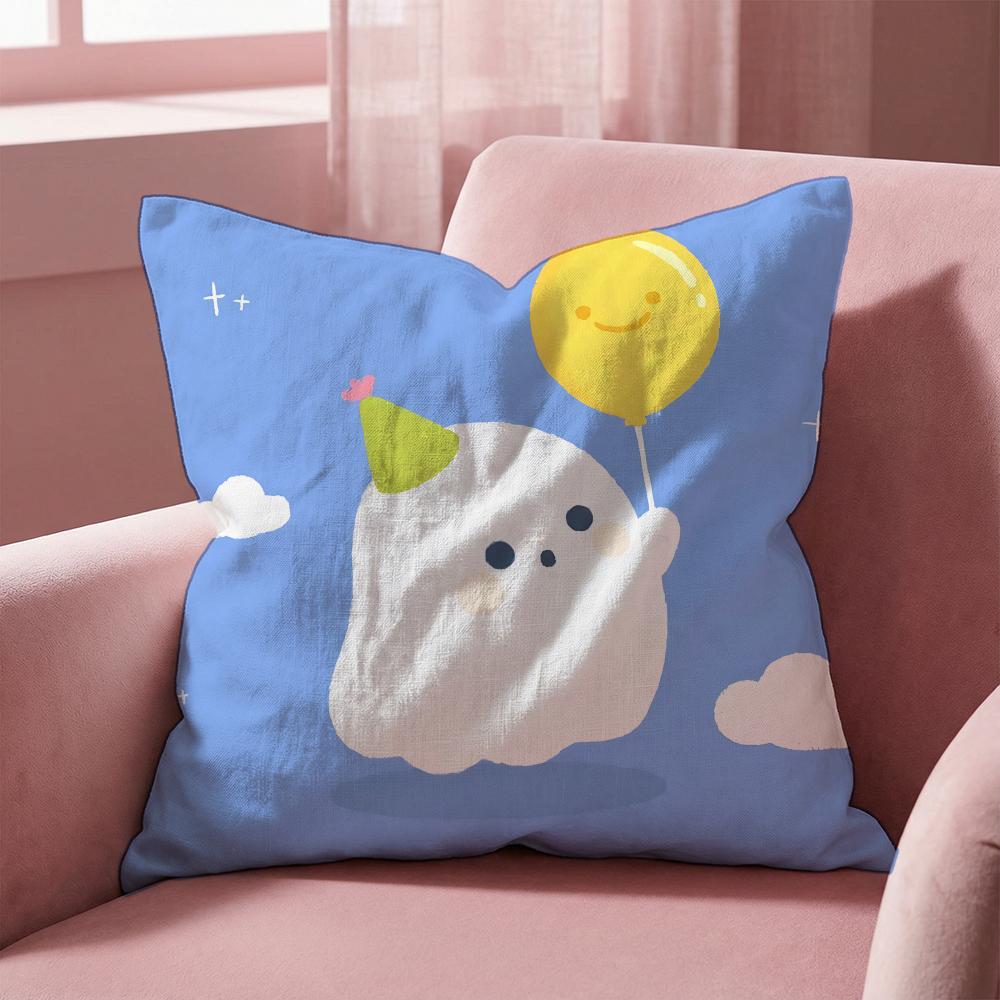 Character Cute Ghost Cushion Cover MultiScene Pillow Cover for Home Car Reversible Soft Durable for Daily Use