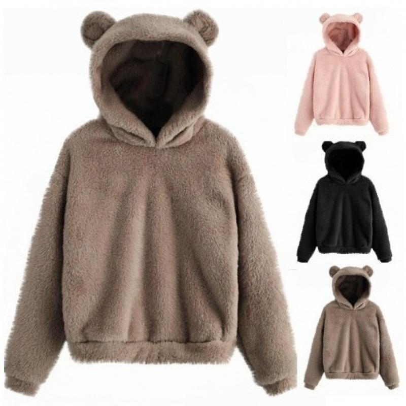 Autumn and winter new fluffy rabbit ears hooded warm sweater sweater