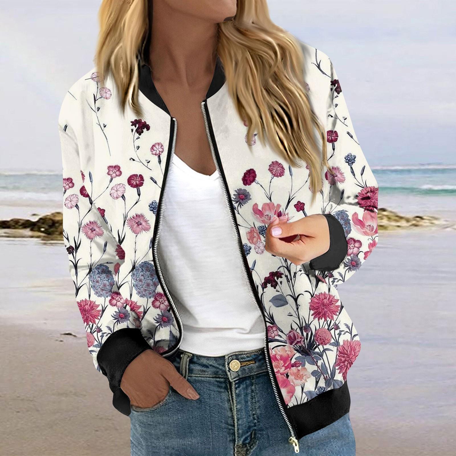 

Куртки для женщин, легкие укороченные куртки с длинным рукавом на молнии, модная верхняя одежда с принтом, повседневные стеганые куртки с карманами S