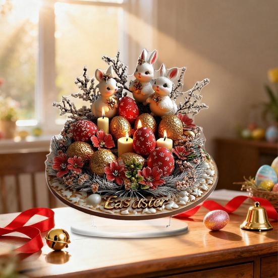 Ostern Tischschild 2D Flach Acryl Hase Ei Etagenständer Ornamente Frühling Indoor Tischaufsatz für Schreibtisch Regal Heimdeko