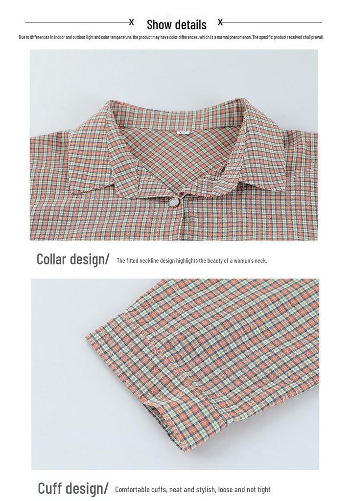 Spring Plaid Cotton Shirt for Young, Middle-Aged, and Elderly Women: Long-Sleeve Casual Wear