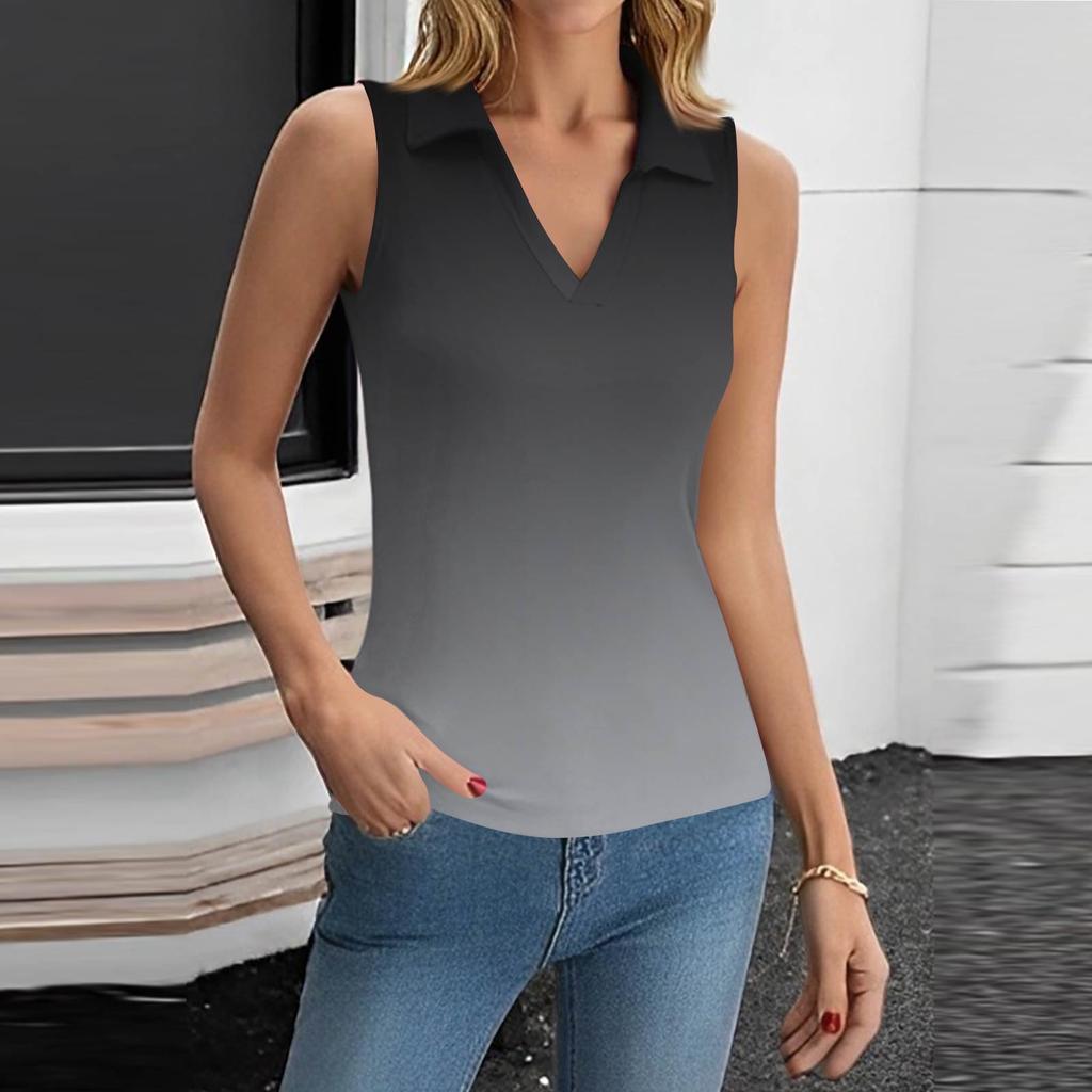 Femeii de vară la modă casual retro imprimare V-neck fără mâneci top Skinny tanc top