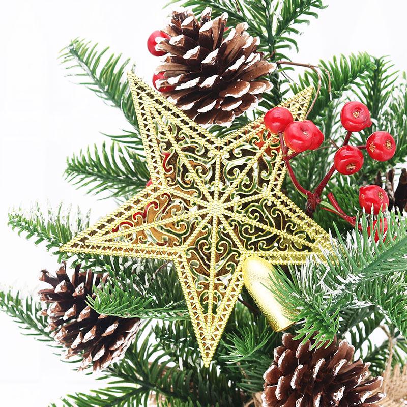 15cm Electroplated Gold Christmas Tree Top Star Ornament with Hollow Pattern