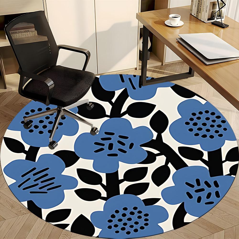 1pc Floral Pattern Office Round Area Rug, Mat Suitable For Office, Under Office Chairs Bedroom Living Room Home Decor, Room Deco