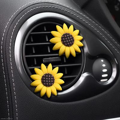 2 Stück Niedliche Sonnenblumen Auto Dekoration Lufterfrischer Zubehör für Frauen Innenraum Lüftungsklappen Clip.