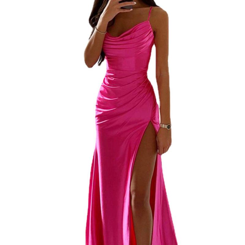 

YYFS Жіноча мода літо весна суцільний колір друку без рукавів підтяжки повсякденні сукні з високою талією XXL рожевий червоний колір