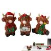 3pcs Christmas Highland Cattle Statues Cute Highland Cow Resin Sculpture Decorations Accessories Christmas Gifts