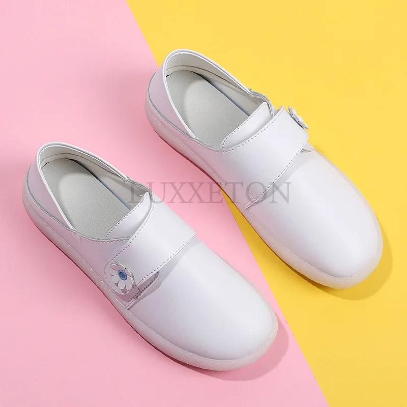 Dermis Nurse Shoes Women Soft Sole Cotton Shoe with Velvet Round Head Sweet Casual Flower Small White Shoes Flat Shoes