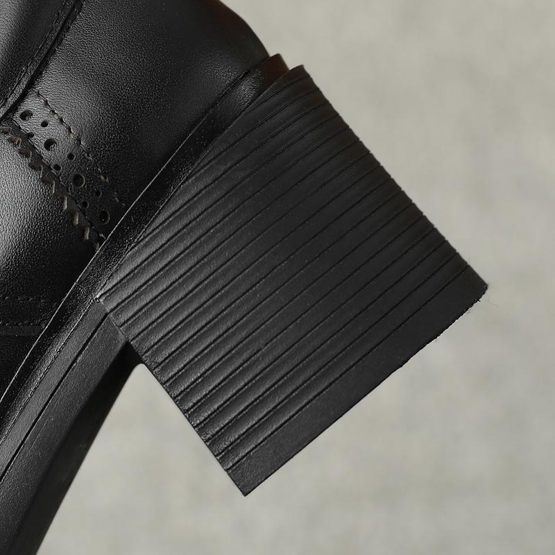 Fashion Women's New Sculptured Comfortable Inner and Outer Leather Thick Sole Round Head Lace up Mid Heel Large Block Oxford Shoes