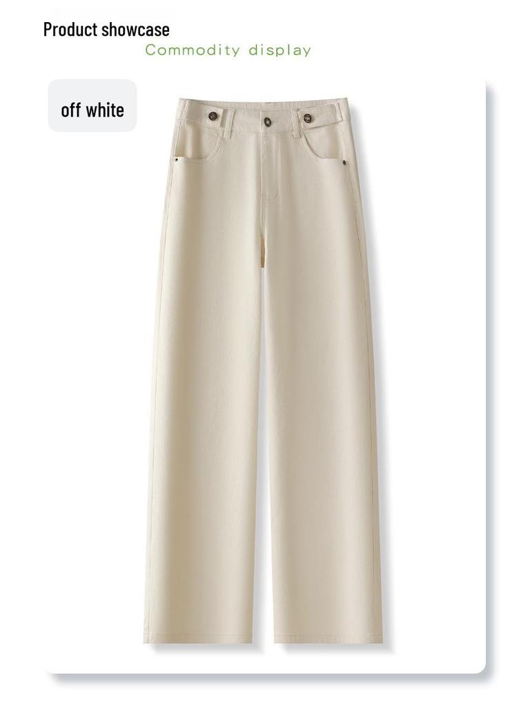 Off-White Wide-Leg Jeans: Women's 2025 Petite Floor-Length Pants for Spring & Autumn