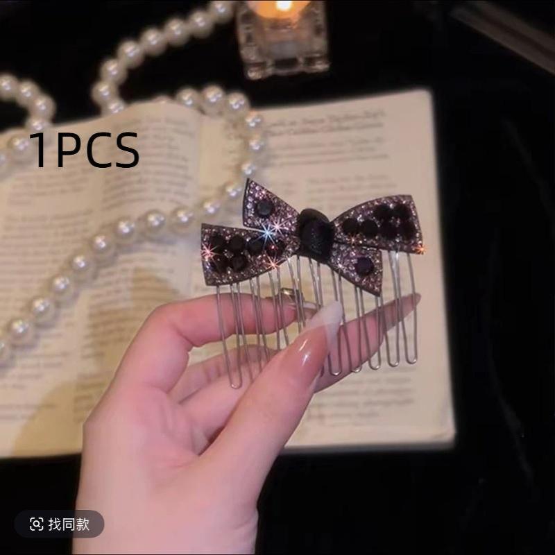 Rhinestone Bow Bangs Upside Down Comb Hairpin Female New Exquisite Flash Diamond Disc Hair Comb Premium Sense Broken Hair Card