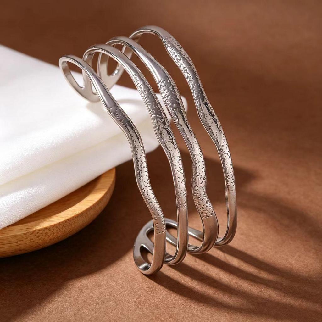 Stylish Multi-layer Wave Open Titanium Steel Bracelet for Women