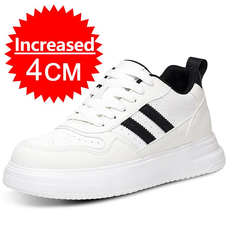 New Men's Casual Shoes Leather Simple Black White Sneakers Fashion Breathable Sneakers 4/6/8cm Invisible Height Increasing Shoes