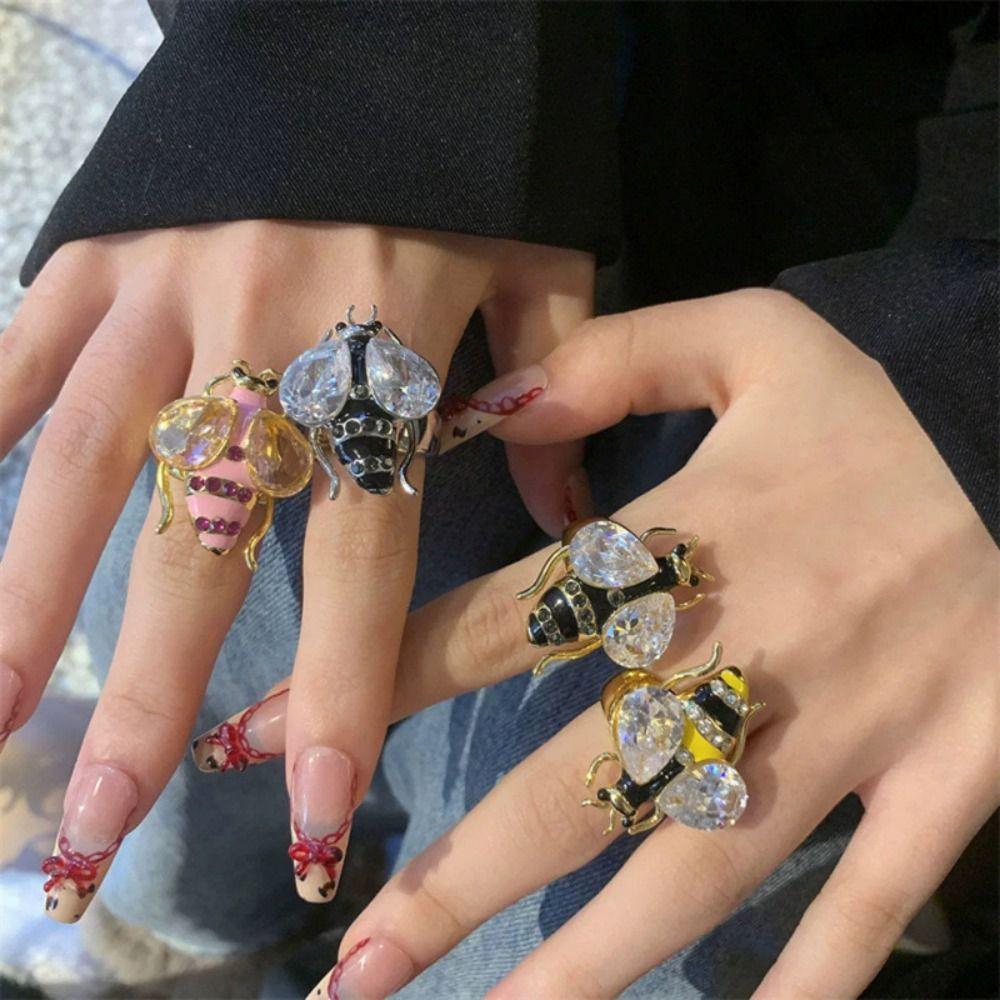 Y2K Style Vintage Bee Ring Enamel Design Colorful Bee Ring Rhinestone Bee Ring  Y2K Fashion